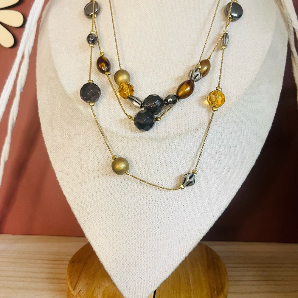 Chico's Beaded Necklace Gold Toned Metal Multicolor Beads Layered Style Jewelry - Picture 3 of 6